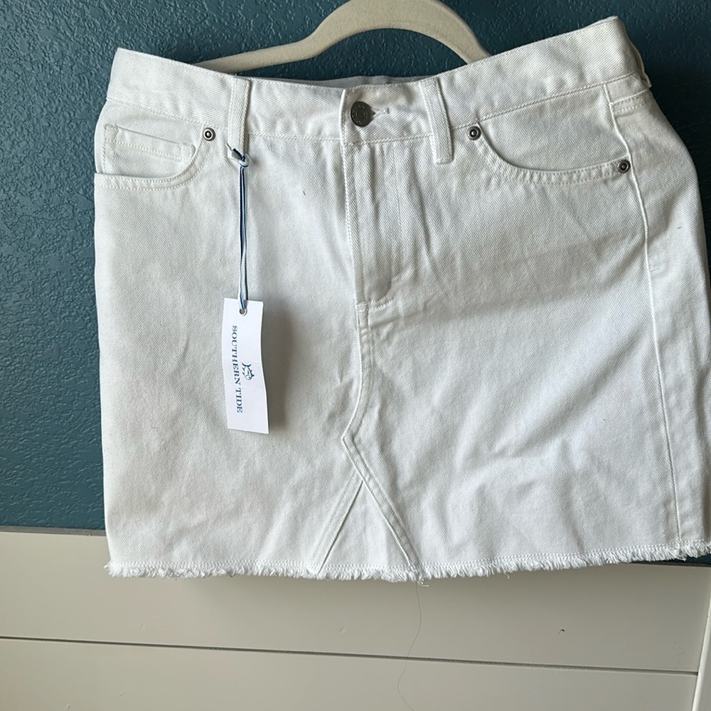 NEW white denim mini skirt